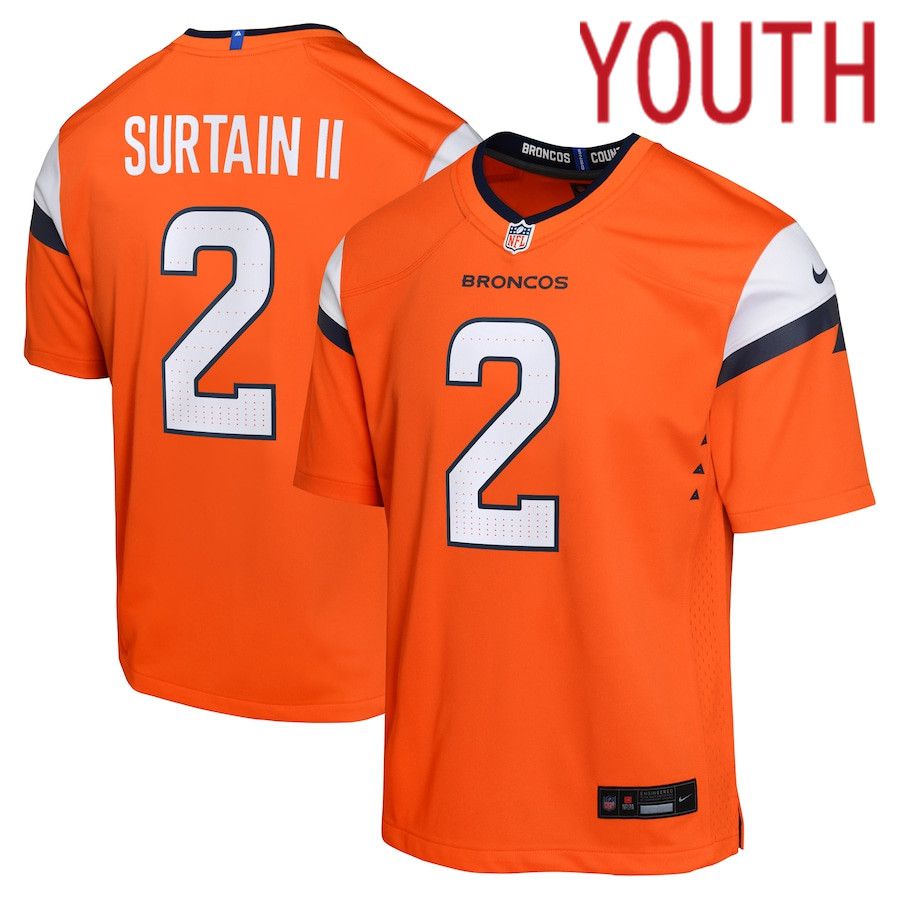 Youth Denver Broncos #2 Patrick Surtain II Nike Orange Game NFL Jersey